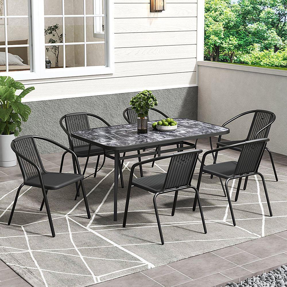 Black Garden Round/Square Marble Patio Table With Umbrella Hole